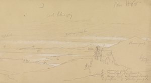 空と三日月のある山の谷を流れる川 作： Frederic Edwin Church